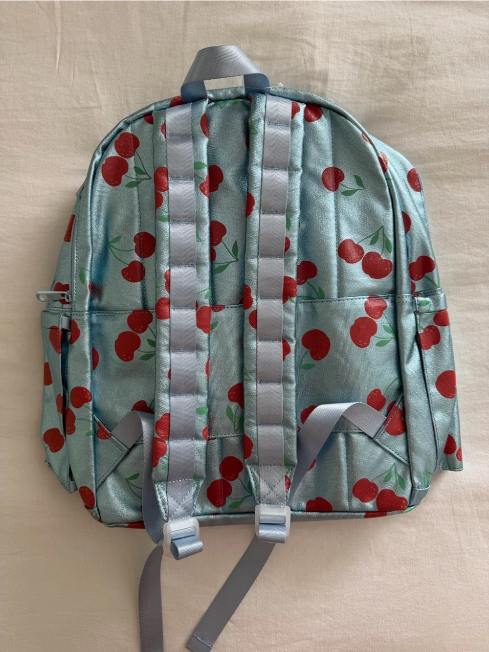STATE Bags Kane Double Pocket Large Backpack- Metallic Blue Cherries